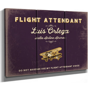 Personalized Flight Attendant Sign, Do Not Make Me Use My Flight Attendant Voice, Plum & Mustard, image 14