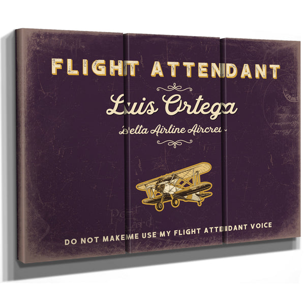 Personalized Flight Attendant Sign, Do Not Make Me Use My Flight Attendant Voice, Plum & Mustard, image 14