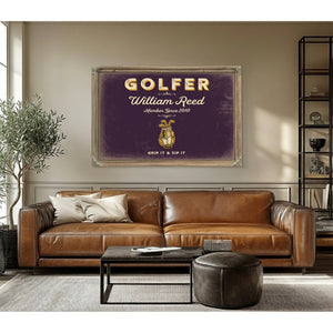 Personalized Golfer Sign, Grip It & Sip It, Plum & Mustard, image 3