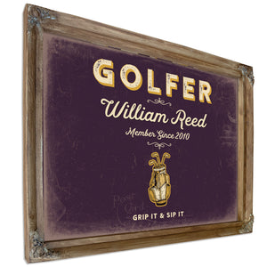 Personalized Golfer Sign, Grip It & Sip It, Plum & Mustard, image 6
