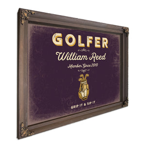 Personalized Golfer Sign, Grip It & Sip It, Plum & Mustard, image 7