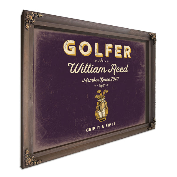 Personalized Golfer Sign, Grip It & Sip It, Plum & Mustard, image 7