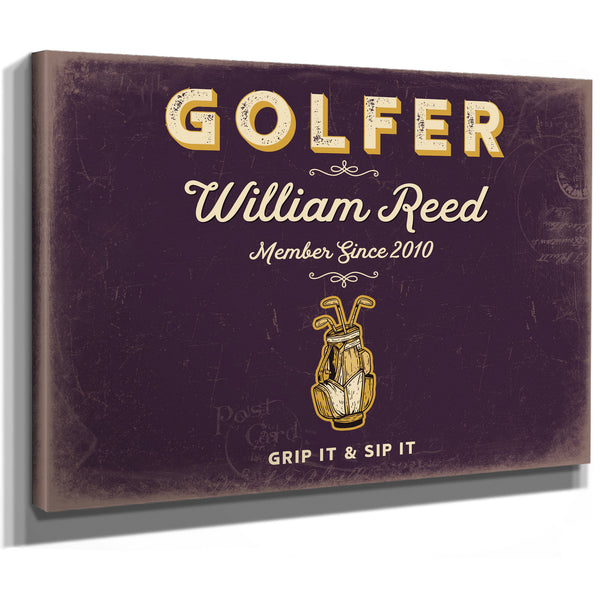 Personalized Golfer Sign, Grip It & Sip It, Plum & Mustard, image 8