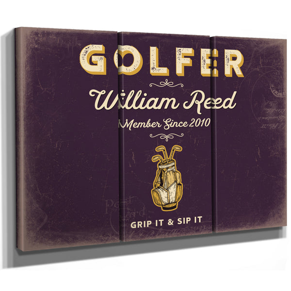 Personalized Golfer Sign, Grip It & Sip It, Plum & Mustard, image 14