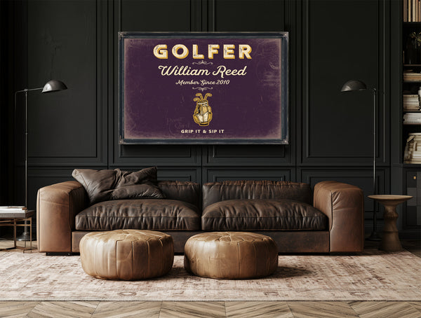 Personalized Golfer Sign, Grip It & Sip It, Plum & Mustard, image 17