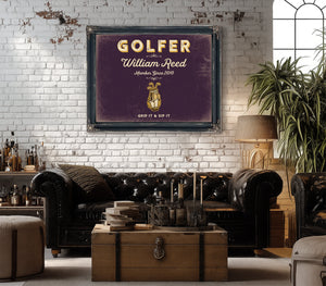 Personalized Golfer Sign, Grip It & Sip It, Plum & Mustard, image 18
