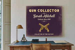 Personalized Gun Collector Sign, Collector of Fine History, Plum & Mustard, image 2
