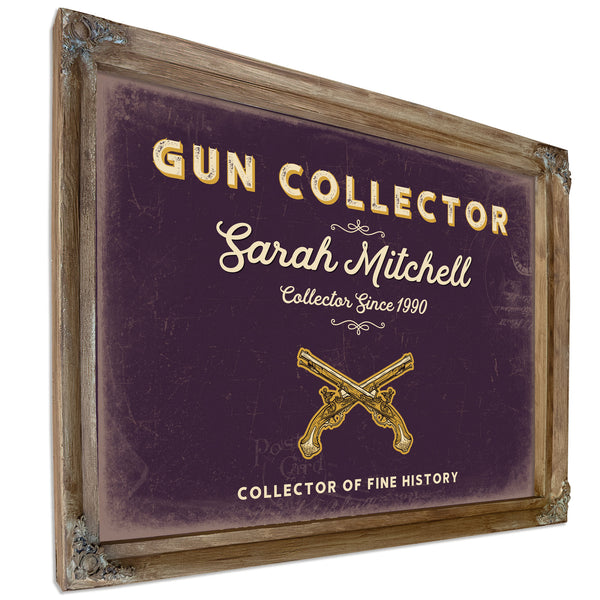 Personalized Gun Collector Sign, Collector of Fine History, Plum & Mustard, image 6