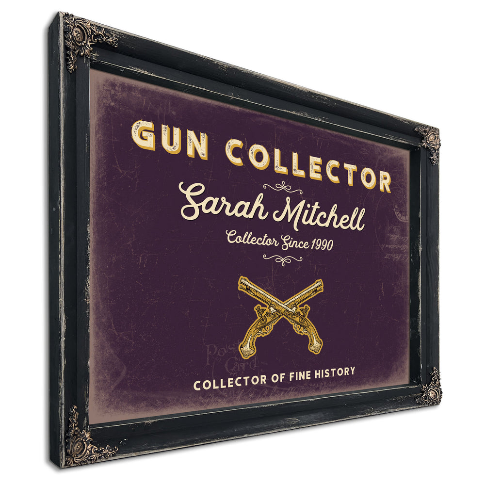 Personalized Gun Collector Sign, Collector of Fine History, Plum & Mustard, image 1