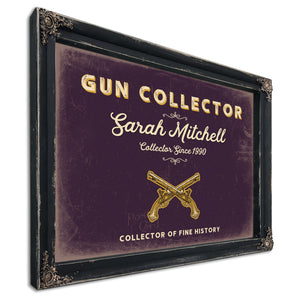 Personalized Gun Collector Sign, Collector of Fine History, Plum & Mustard, image 1
