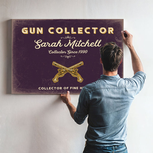 Personalized Gun Collector Sign, Collector of Fine History, Plum & Mustard, image 9