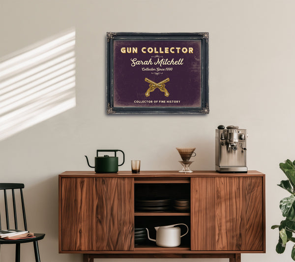 Personalized Gun Collector Sign, Collector of Fine History, Plum & Mustard, image 15