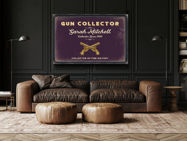 Personalized Gun Collector Sign, Collector of Fine History, Plum & Mustard, image 17