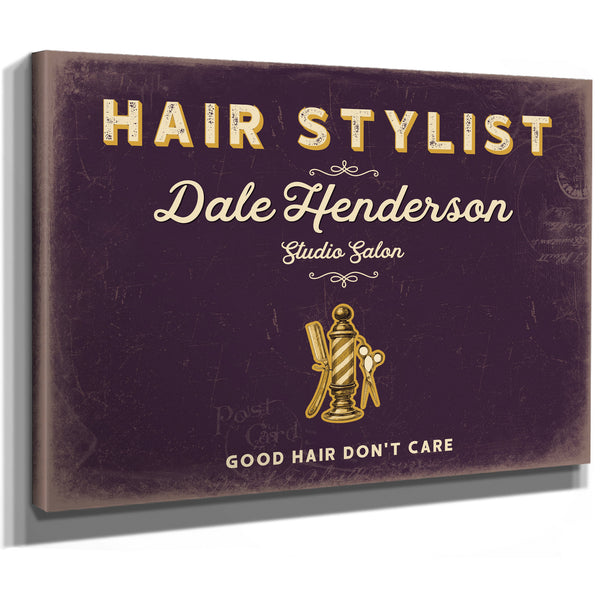 Personalized Hair Stylist Sign, Good Hair Don't Care, Plum & Mustard, image 8