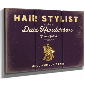 Personalized Hair Stylist Sign, Good Hair Don't Care, Plum & Mustard, image 14