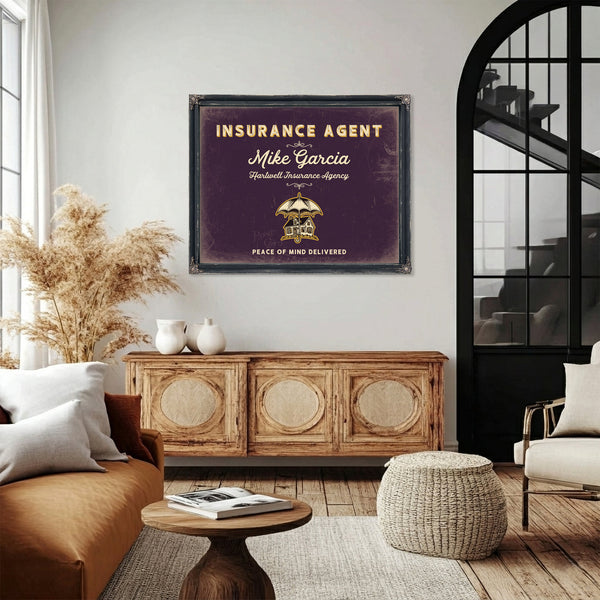 Personalized Insurance Agent Sign, Peace of Mind Delivered, Plum & Mustard, image 4