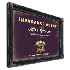 Personalized Insurance Agent Sign, Peace of Mind Delivered, Plum & Mustard, image 1