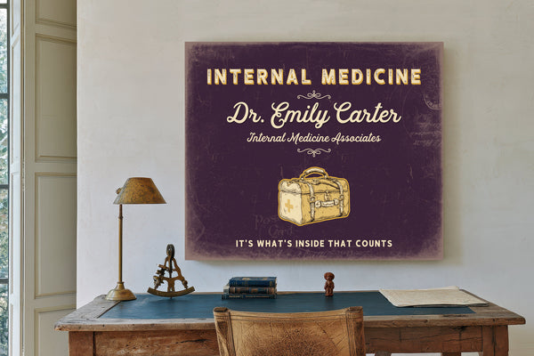 Personalized Internal Medicine Sign, It's What's Inside That Counts, Plum & Mustard, image 2
