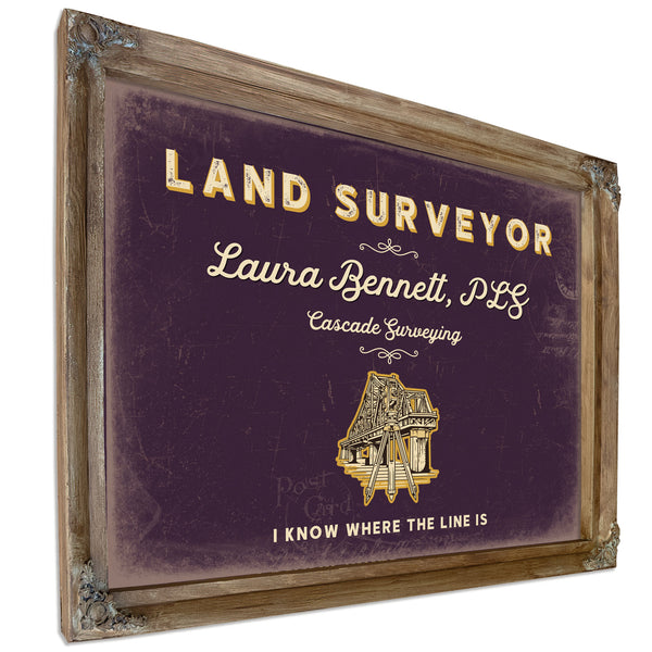 Personalized Land Surveyor Sign, I Know Where the Line Is, Plum & Mustard, image 6