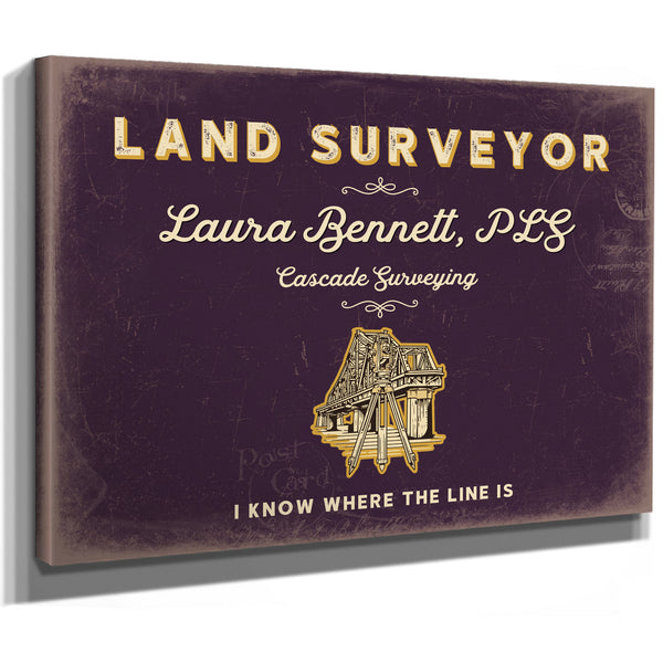 Personalized Land Surveyor Sign, I Know Where the Line Is, Plum & Mustard, image 8