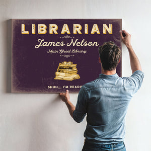 Personalized Librarian Sign, Shhh... I'm Reading, Plum & Mustard, image 9