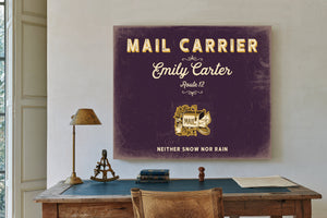 Personalized Mail Carrier Sign, Neither Snow Nor Rain, Plum & Mustard, image 2