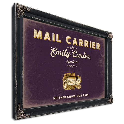 Personalized Mail Carrier Sign, Neither Snow Nor Rain, Plum & Mustard, image 1
