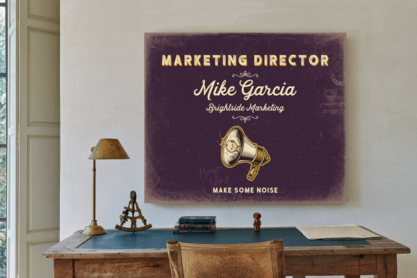 Personalized Marketing Director Sign, Make Some Noise, Plum & Mustard, image 2
