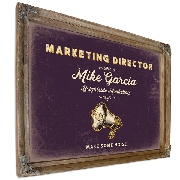 Personalized Marketing Director Sign, Make Some Noise, Plum & Mustard, image 6