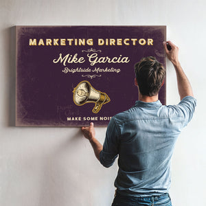 Personalized Marketing Director Sign, Make Some Noise, Plum & Mustard, image 9
