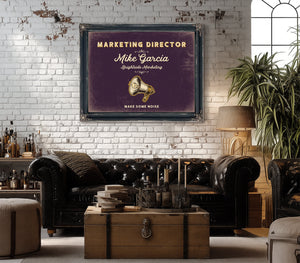 Personalized Marketing Director Sign, Make Some Noise, Plum & Mustard, image 18