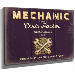 Personalized Mechanic Sign, Powered by Coffee & Brake Fluid, Plum & Mustard, image 14