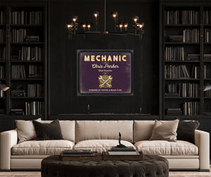 Personalized Mechanic Sign, Powered by Coffee & Brake Fluid, Plum & Mustard, image 16