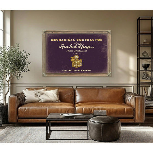 Personalized Mechanical Contractor Sign, Keeping Things Running, Plum & Mustard, image 3