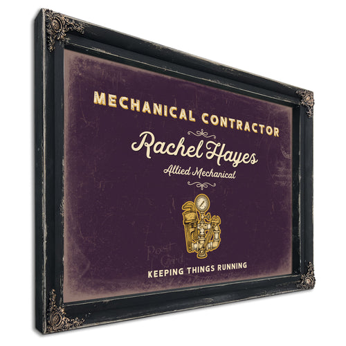 Personalized Mechanical Contractor Sign, Keeping Things Running, Plum & Mustard, image 1