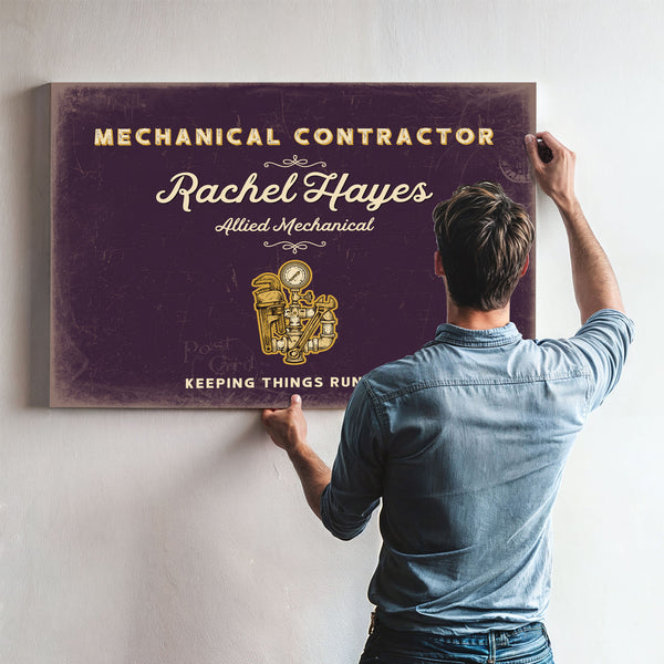 Personalized Mechanical Contractor Sign, Keeping Things Running, Plum & Mustard, image 9