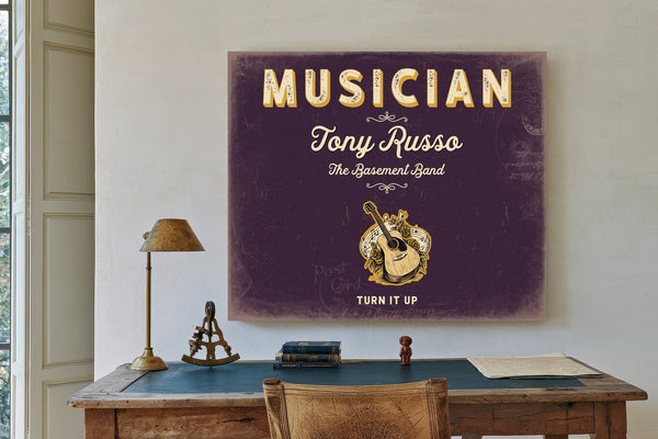 Personalized Musician Sign, Turn It Up, Plum & Mustard, image 2