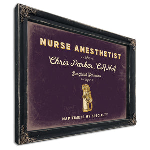 Personalized Nurse Anesthetist Sign, Nap Time Is My Specialty, Plum & Mustard, image 1