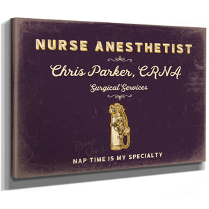 Personalized Nurse Anesthetist Sign, Nap Time Is My Specialty, Plum & Mustard, image 8