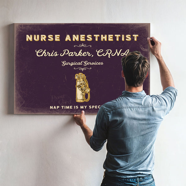Personalized Nurse Anesthetist Sign, Nap Time Is My Specialty, Plum & Mustard, image 9