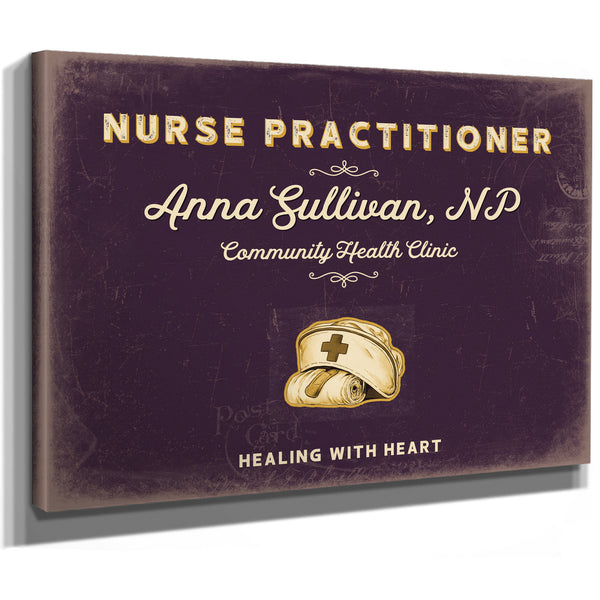 Personalized Nurse Practitioner Sign, Healing With Heart, Plum & Mustard, image 8