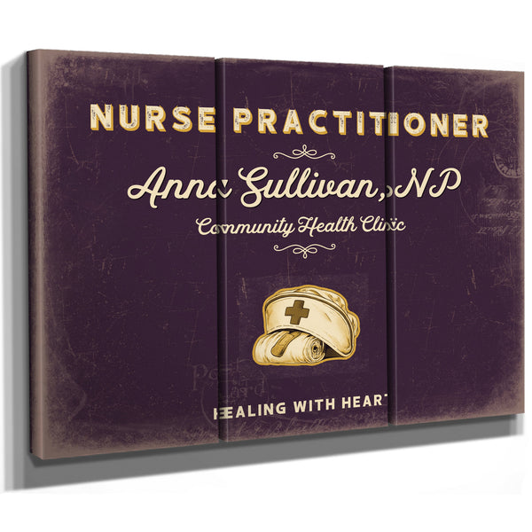 Personalized Nurse Practitioner Sign, Healing With Heart, Plum & Mustard, image 14