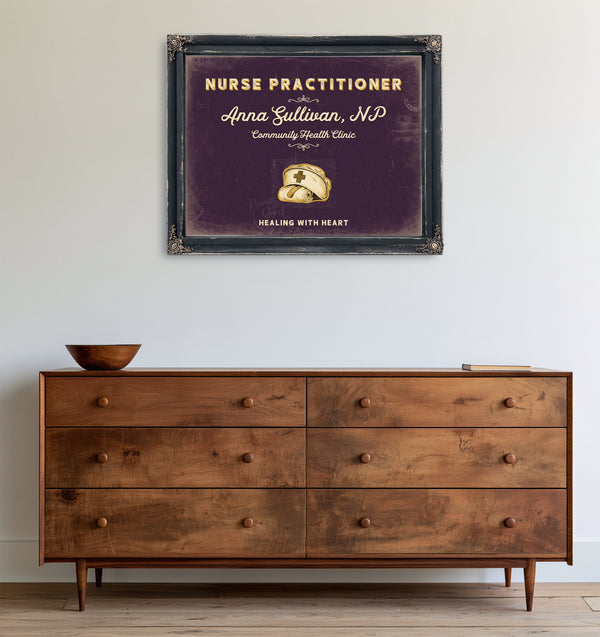 Personalized Nurse Practitioner Sign, Healing With Heart, Plum & Mustard, image 19