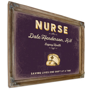 Personalized Nurse Sign, Saving Lives One Shift at a Time, Plum & Mustard, image 6