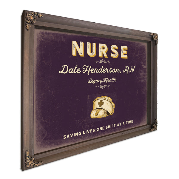 Personalized Nurse Sign, Saving Lives One Shift at a Time, Plum & Mustard, image 7