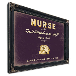 Personalized Nurse Sign, Saving Lives One Shift at a Time, Plum & Mustard, image 1