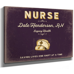 Personalized Nurse Sign, Saving Lives One Shift at a Time, Plum & Mustard, image 8
