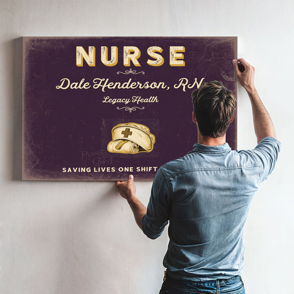 Personalized Nurse Sign, Saving Lives One Shift at a Time, Plum & Mustard, image 9