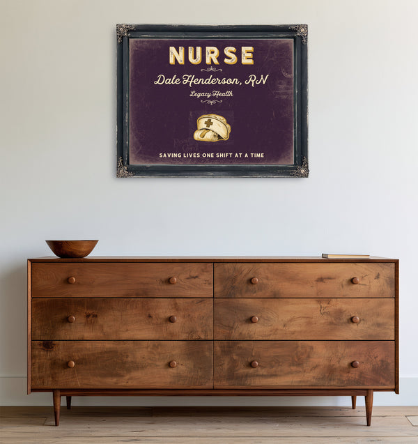 Personalized Nurse Sign, Saving Lives One Shift at a Time, Plum & Mustard, image 19