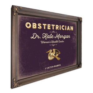 Personalized Obstetrician Sign, I Catch Babies, Plum & Mustard, image 7